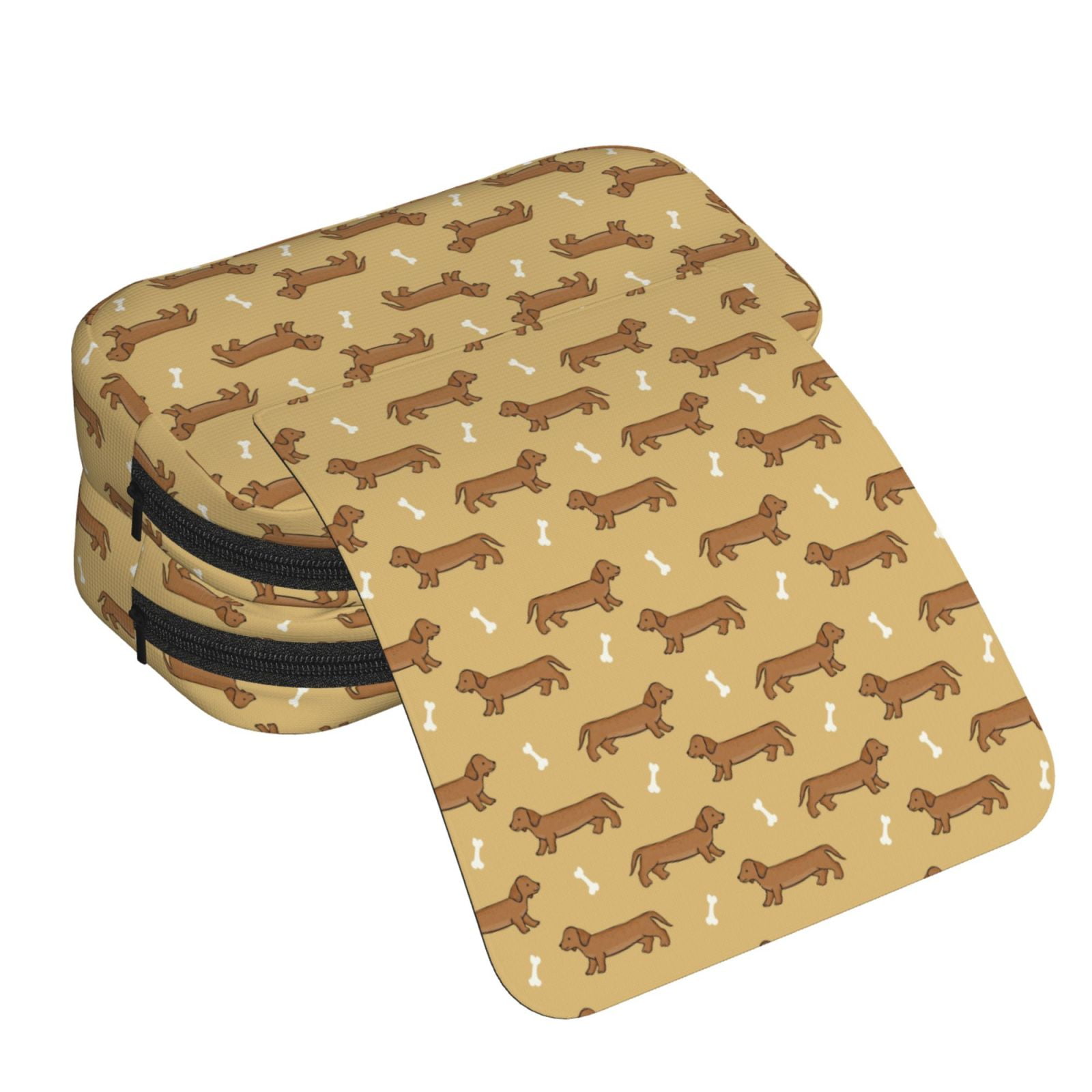 Rateoe Dachshund Dog Puppy Pattern Double Clamshell Pen Case, Storage Organizer with Two Zipper Compartments– Holds Up to 50 Pencils & Pens
