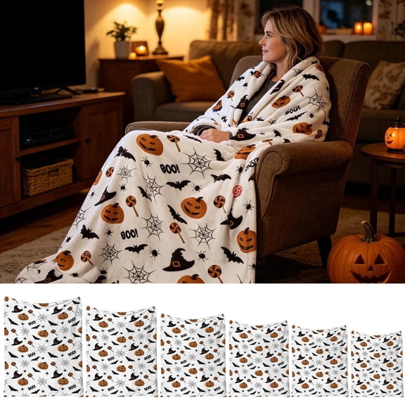 Halloween Blanket Festive Printed Flannel Throw Blanket Halloween Decorations Soft Cozy Decorative Blanket for Couch Sofa Bedroom Living Room Fall Decor by Dmuso