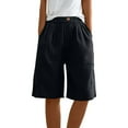 thumbnail image 4 of FAIWAD High Waisted Shorts for Women Knee Length Cotton Linen Shorts Elastic Waist Casual Summer Shorts with Pockets, 4 of 9