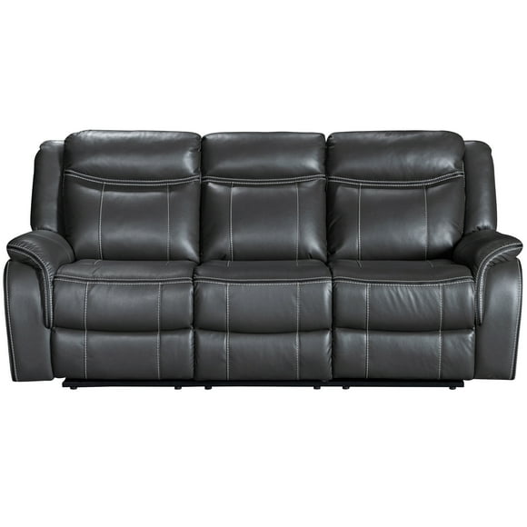 Primo Declan 85 in. Dark Grey Motion Sofa with Built-in Cupholder, Manual Reclining Seats, Plush Cushions, Durable Frame for Living Room Comfort