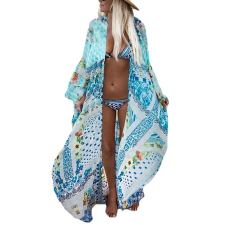 Bsubseach Chiffon Swimsuit Cover up Beach Blouses Kimono Bikini Cover for Women - one size fits most
