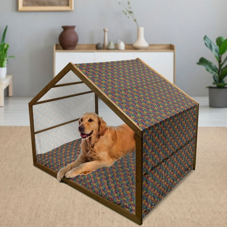 Geometric Pet House Windows Glass Inspired Rainbow Colored Image with Flowers Like Art Print Outdoor Indoor Portable Dog Kennel with Pillow and