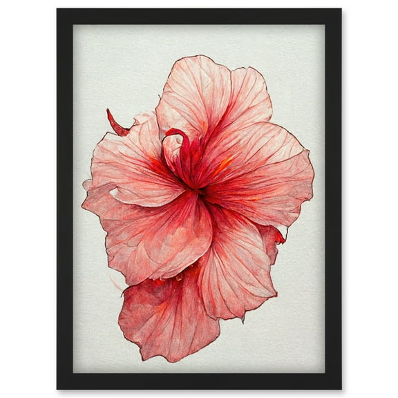 Pink Hibiscus Flower Illustration Floral Pink Artwork Framed Wall Art Print A4