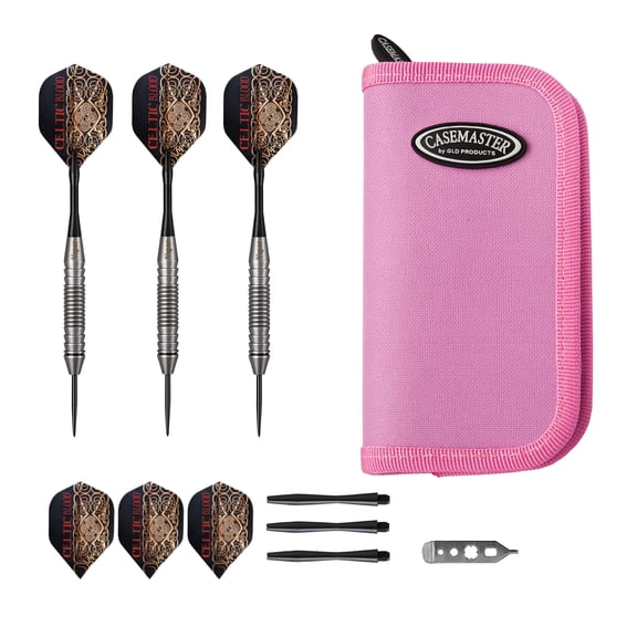 Viper Underground Celtic Blood Steel Tip Darts 22 Grams and Casemaster Deluxe Pink Nylon Dart Case
