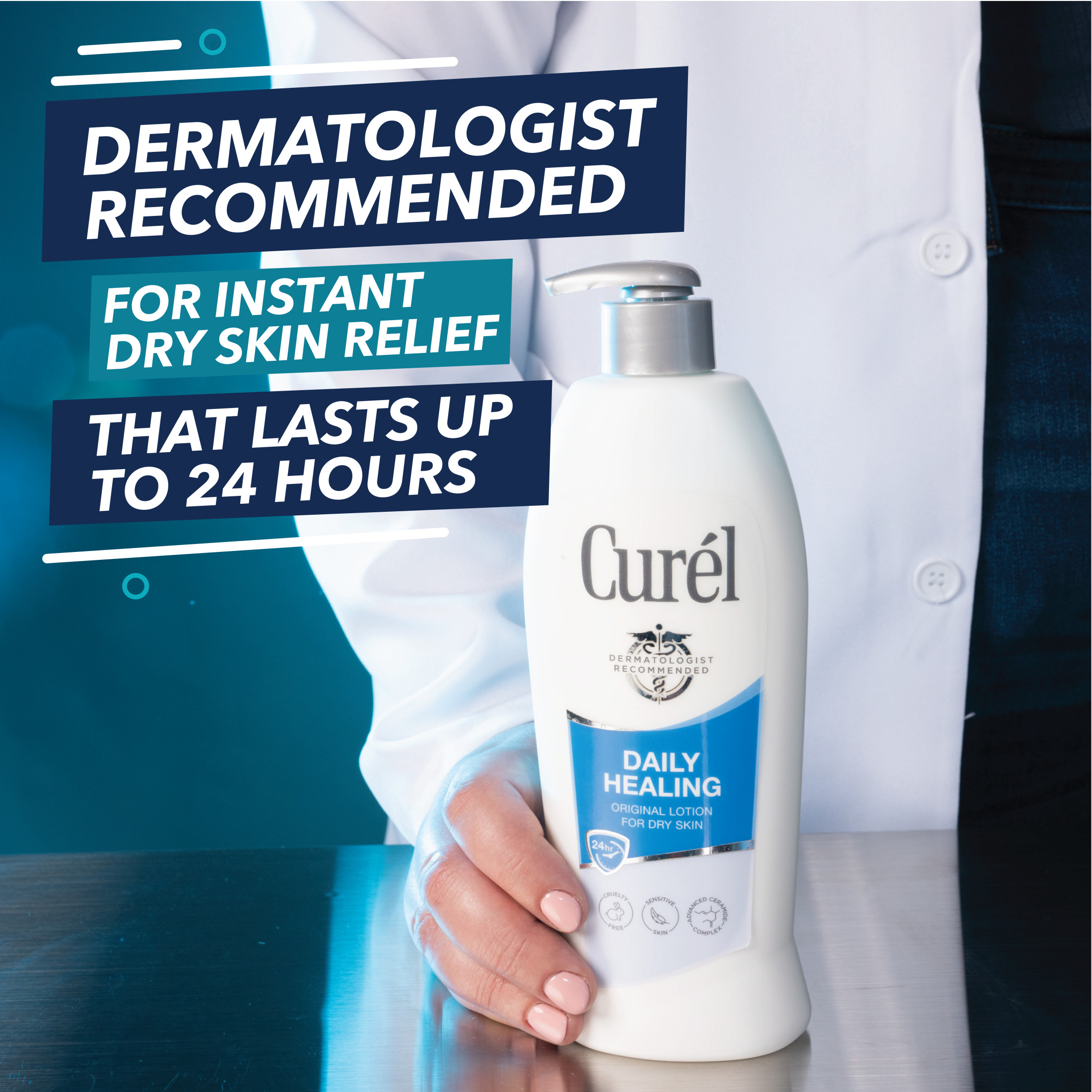 Curel Daily Healing Hand and Body Lotion for Dry Skin, Dermatologist Recommended, with Advanced Ceramides Complex, 20 Ounce Pump Bottle - image 2 of 9
