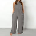 thumbnail image 2 of HNMKIU Wide Leg Jumpsuits for Women Sleeveless Loose Solid Color Stretchy with Pockets Plus Size Plus Size Pants Grey,XL, 2 of 5