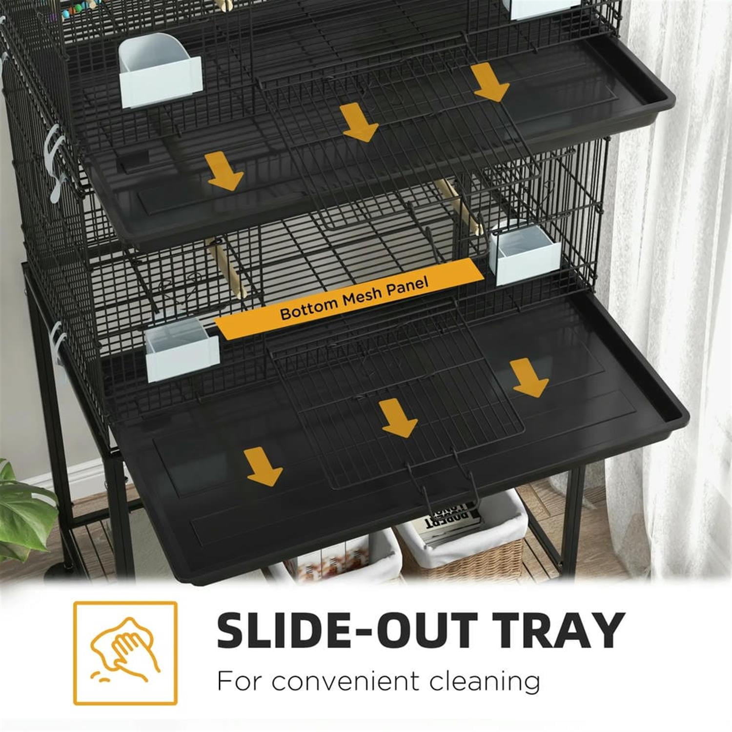 Demi Bonn 64" Height Heavy Duty Travel Bird Cage Carrier with Rolling Stand for Parrots Conures Lovebird Cockatiel Parakeets, Black