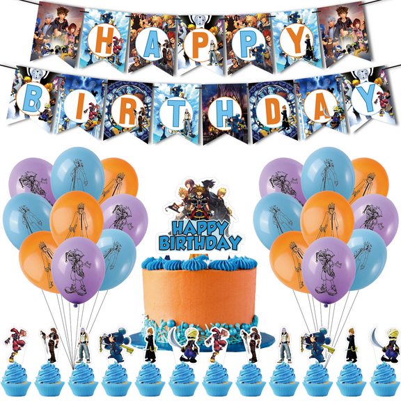 32 Pcs For Kingdom Theme For Hearts Birthday Party Decorations,With 1 Happy Birthday Banner,18 Balloons,13 Cupcake Toppers,All-in-One Party Supply Set