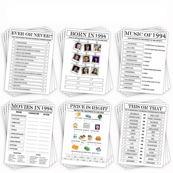 Nostalgic 1994 Birthday Celebration Kit - 30 Engaging Game Cards and Heartfelt Cards for Grandparents, Perfect for Unforgettable 30th Birthday Parties and Gatherings