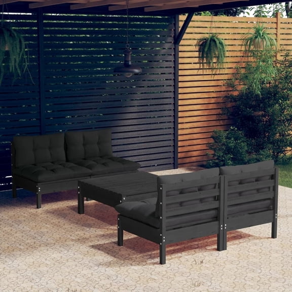 vidaXL 5 Piece Patio Lounge Set with Anthracite Cushions Pinewood
