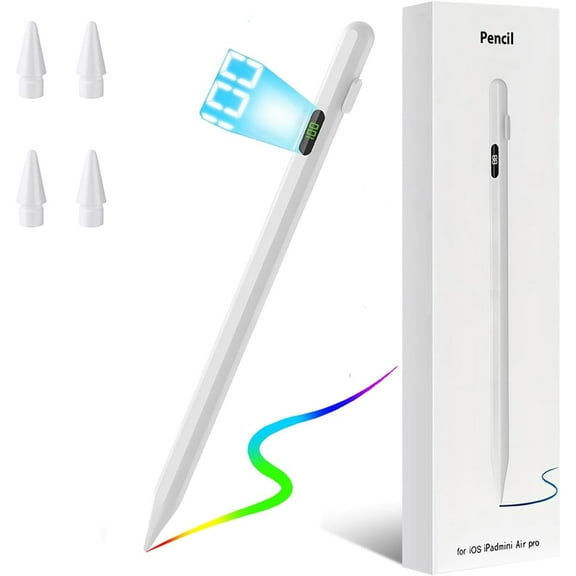 Stylus Pen for iPad 2025-2018 with LED Power Display Fast Charge,Palm Rejection Pencil for iPad 10/9/8/7/6th,11th A16,Air 11/13 M2/M3,Pro 11/13 M4,Pro 12.9",Air 5/4/3,Mini 7/6/5(white)