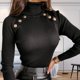 thumbnail image 5 of Suéter informal suave de cuello alto de punto para mujer, Jersey informal fino de manga larga a rayas, ropa elástica Negro Yuyangstore Suéter de tortuga de mujeres, 5 of 8