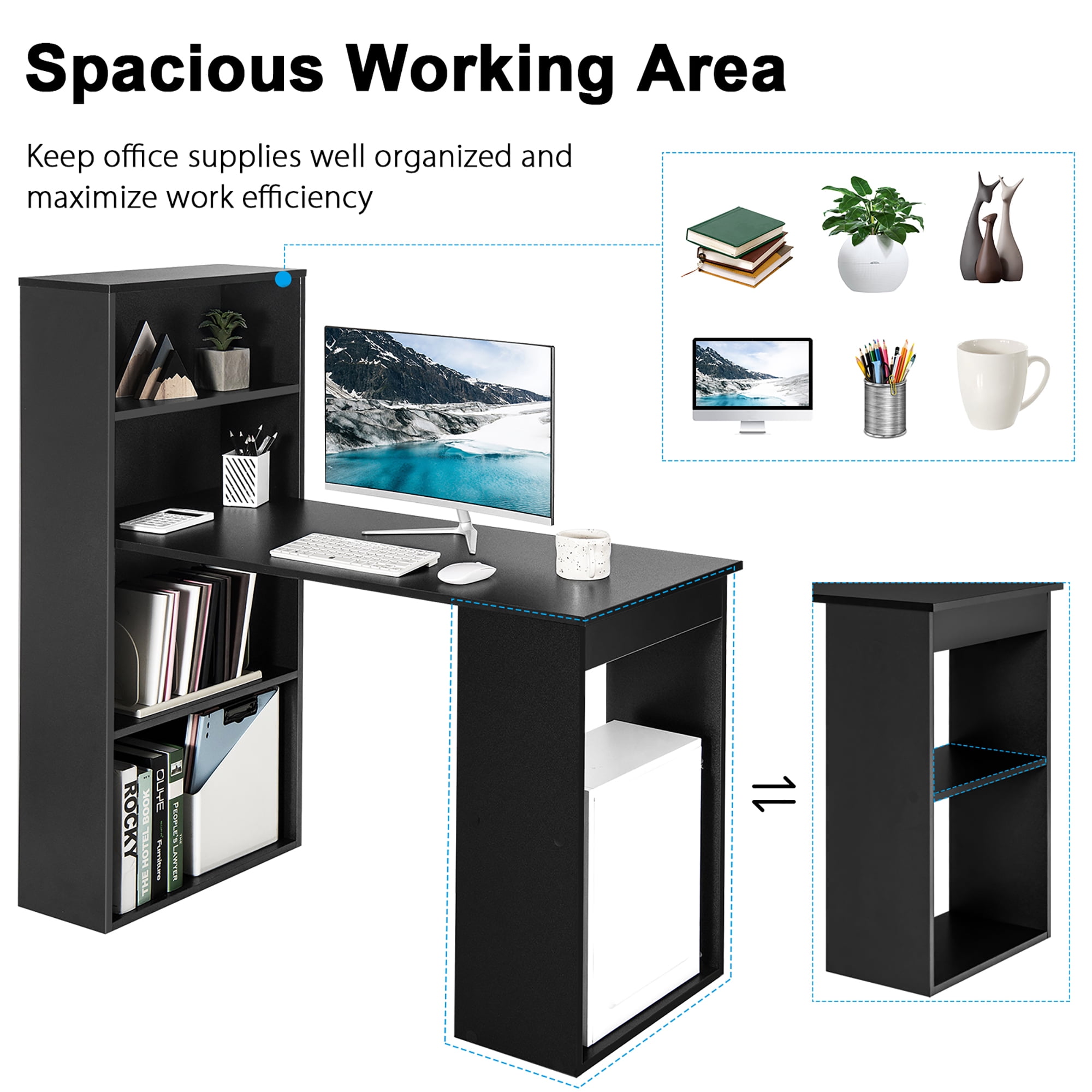 Costway Computer Desk Writing  Workstation Office w/6-Tier Storage Shelves Black