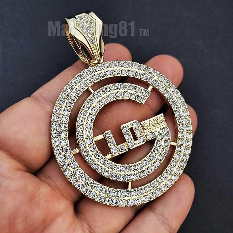 Hip Hop Iced Glo Gang Large Gold Plated Medal Charm Pendant & 10mm