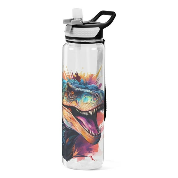 Dinosaur Colorful Sports Water Bottle Portable Travel Mug 32oz BPA Free Leak Proof Straw Transparent Tritan for Gym Yoga Cycling Camping