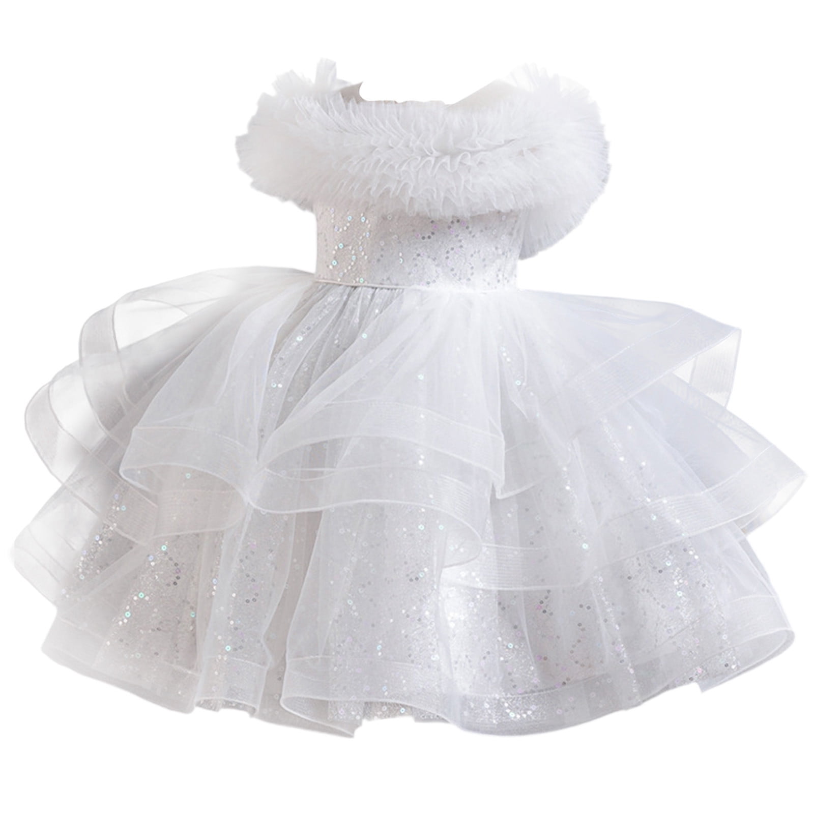 Wdgfv Girls Dress High End Formal Gown Elegant Party Attire Puffy Performance Outfit Details Comfortable Fit For Kids White F
