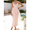 thumbnail image 3 of Womens 2025 Summer Maxi Dress Sleeveless Floral Smocked Boho Beach Long Dress Pink M, 3 of 8