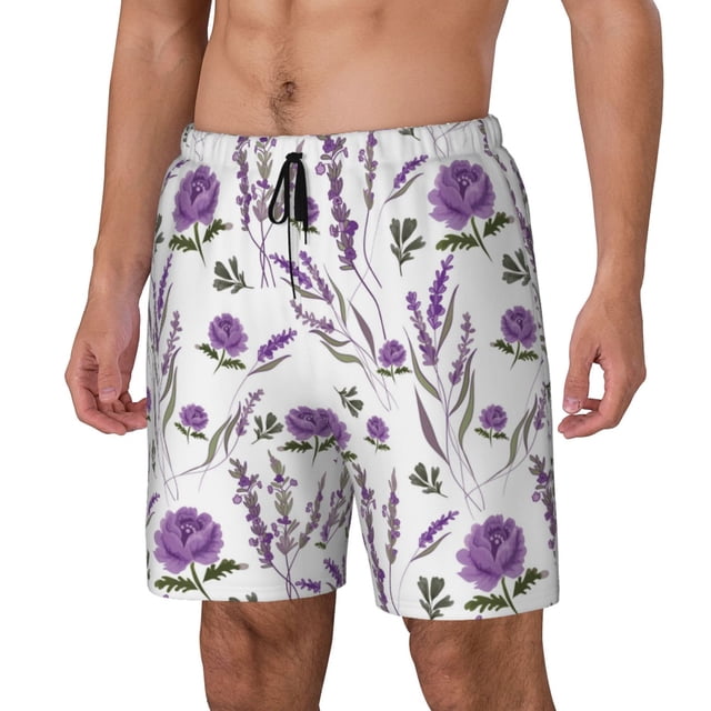 Fotbe Lavender Flowers Traje de Baño para Hombre – Shorts de Natación de Secado Rápido con Forro y Bolsillos-X-Large