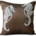 thumbnail image 5 of 22x22 inch (55x55 cm) Throw Pillow Cover, Brown Accent Pillow, Beaded Sea Horse Ocean Beach Theme Throw Pillow Cover, Art Silk Decorative Pillow Cover, Floral, Sea - Ivory Sea Horse, 5 of 10
