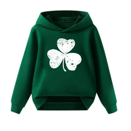 Kids Hoodies Girls 14-16 Hooded Neck Cropped Hoodie Cute St. Patrick s Sweatshirts Children Fall Winter Girl Clothes White