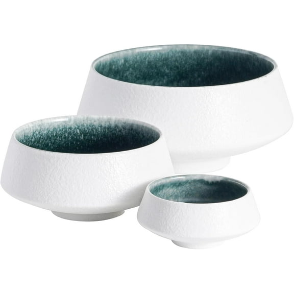 Ceramic Mixing Bowls,Nesting Bowls,Serving Bowl Set of 3,Two-tone Color Kitchen Bowls,Prep,Serving,6.8/20/50 OZ(White&Blue)