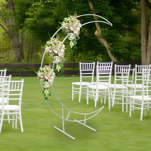 7ft White Metal Crescent Moon Wedding Arch Stand, Curved Flower Balloon Frame for Weddings, Birthday Parties, Engagements, Baby Showers, Bachelorette Parties, Graduation Season Parties