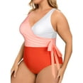 thumbnail image 4 of Plus Size One Piece Swimsuits for Women Wrap Color Block Tie Side Bathing Suit Slimming Swimwears, 4 of 8