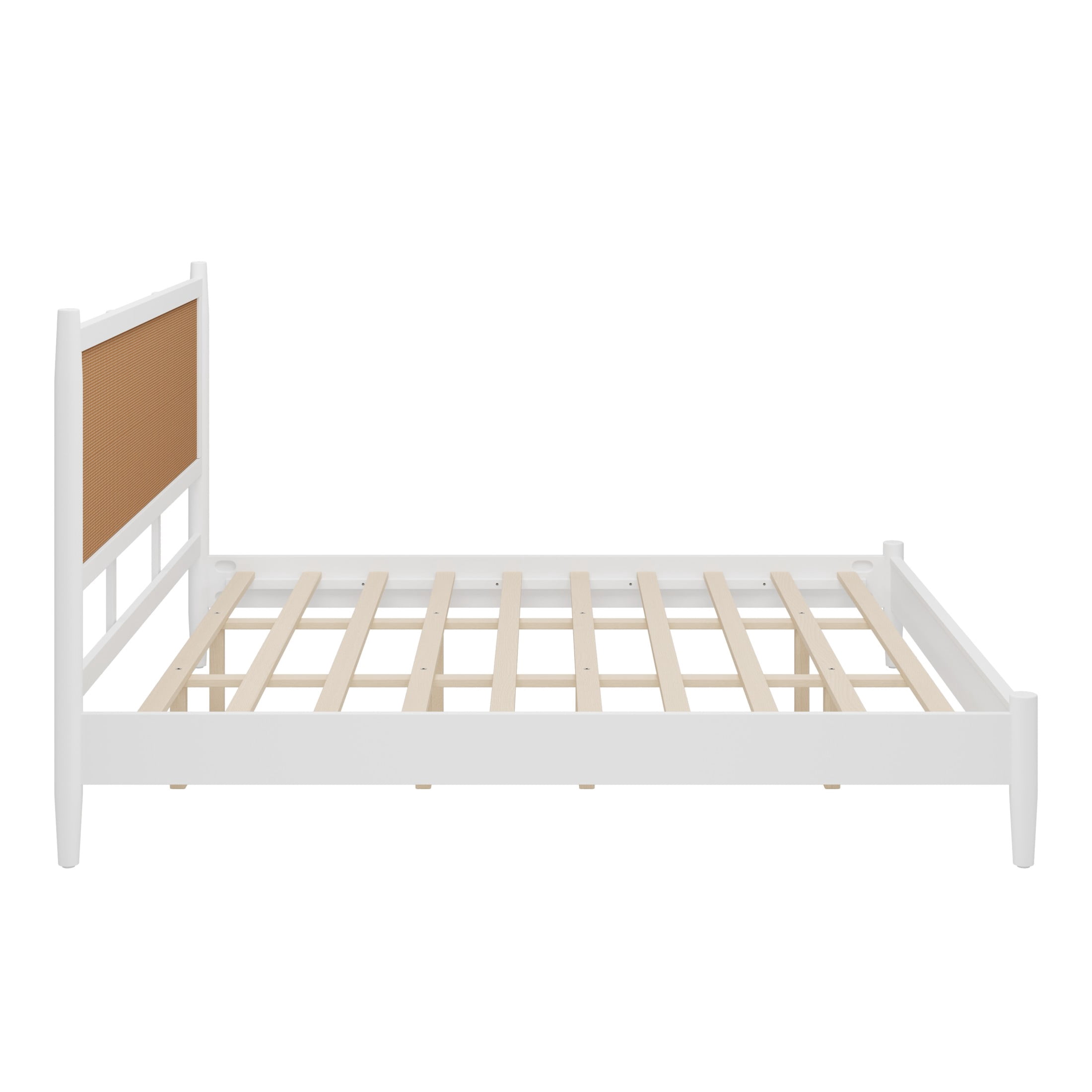 Christopher Knight Home Boho King Platform Bed Frame with Rattan Headboard, Wood Slat Support, White