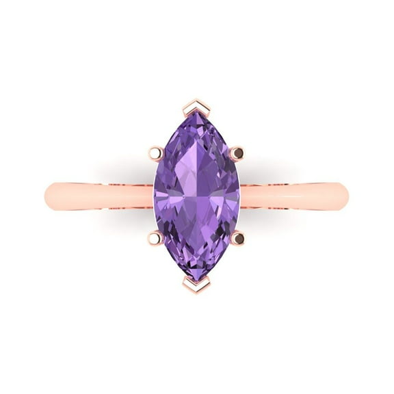Solitaire Engagement Ring for Women - 1.5ct Simulated Alexandrite in 14K Rose Gold Promise Ring