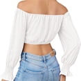 thumbnail image 3 of Womens Elegant Off The Shoulder Puff Sleeve Blouse Summer Chiffon Slim Fit Party Crop Top, 3 of 4