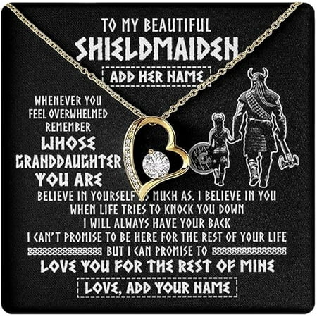 To My Granddaughter Birthday Gift from Grandfather, Beautiful Shieldmaiden Viking Necklace, Christmas Gift with Message Card and Gift Box, Forever Love Necklace