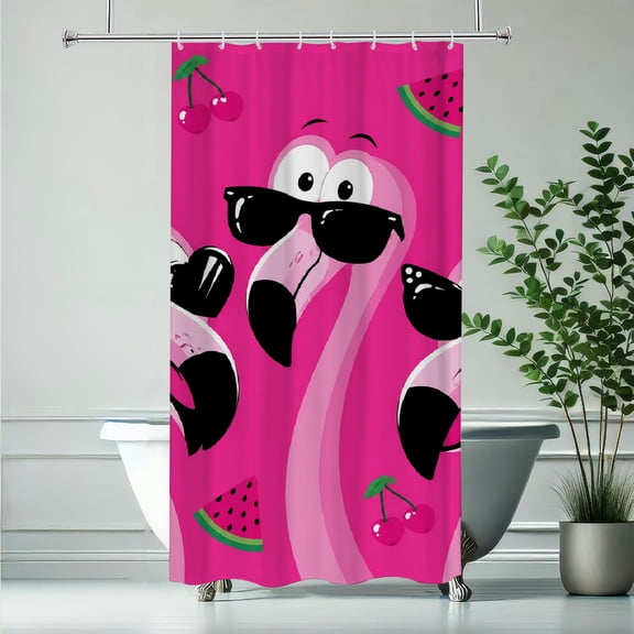 RKSupls Three Cool Flamingos Sunglasses Waterproof Shower Curtain Polyester Shower Curtain with Hooks for Chic Elegant Home Bathtub Bathroom Decor Washable