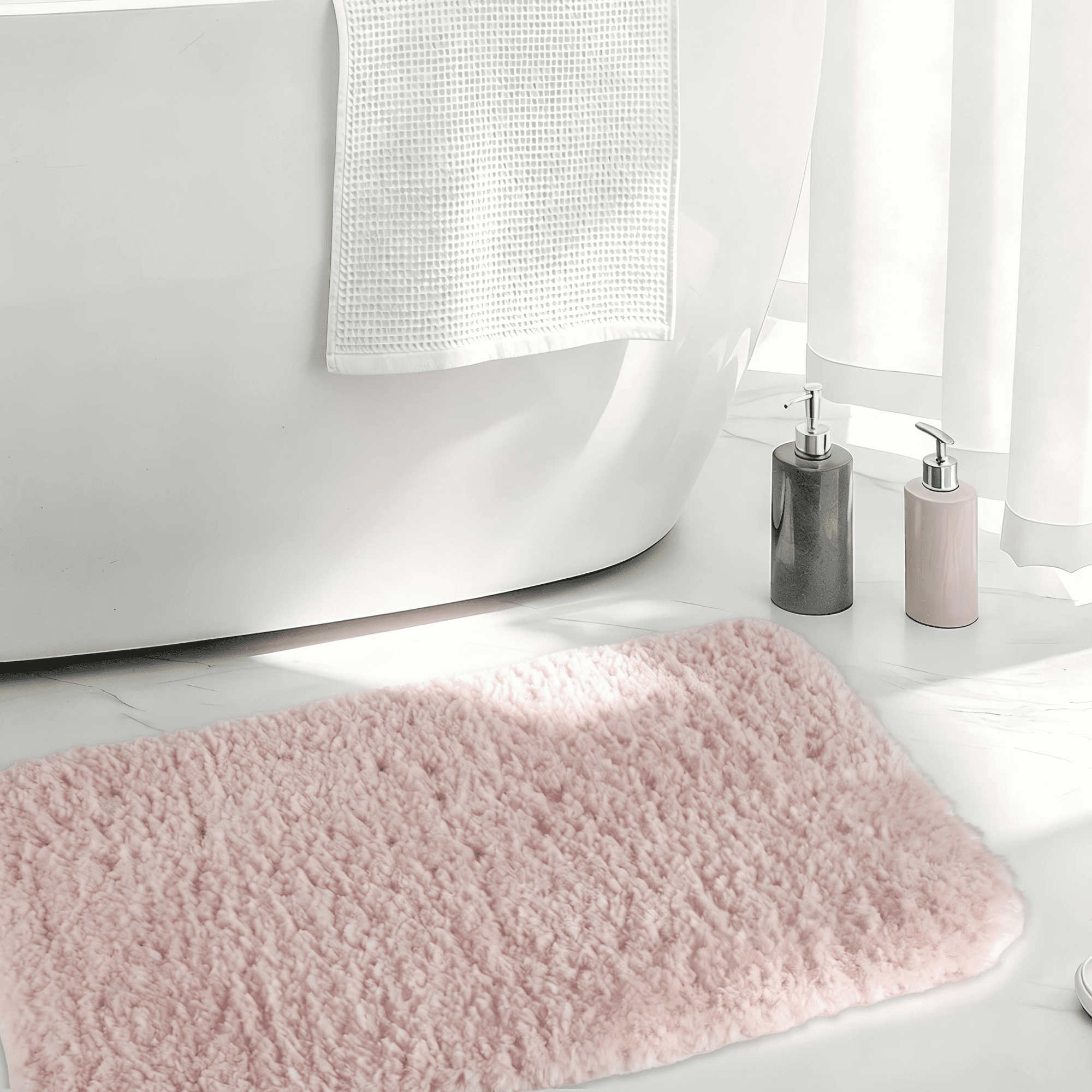 Wozola Pink Bathroom Rugs Mat, Soft Absorbent Microfiber Bath Rugs, Non Slip, Machine Washable Bath Mats for Bathroom Floor, Tub and Shower, Home Decor Accessories, 20" × 32"