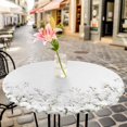 thumbnail image 6 of White Floral Round Tablecloth for 55-60 Inch Tables,Fitted Table Cover with Elastic Edge,Vintage Botanicals Blossom Motif Spring Waterproof Outdoor Table Cloth Protector for Patio Garden Dinner, 6 of 9
