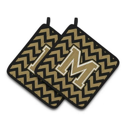 

Letter M Chevron Black & Gold Pair of Pot Holders