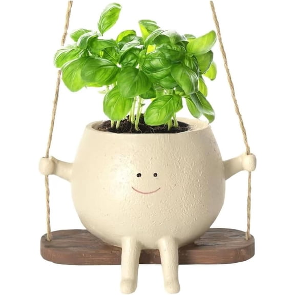 Swing Face Planter Pot Smiley Face Hanging Resin Flower Head Planters Indoor Outdoor Plants Succulent Pots for String of Pearls Plant Unique Gift Ideas for Mother Day, Christmas