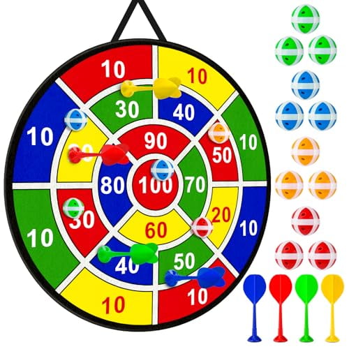 Large Dart Board Toys for Kids: 29'' Sticky Board w/12 Sticky Balls & 4 Darts Indoor Outdoor Sport Fun Family Party Games Toys Birthday Gifts for Kids Boys Girls 3 4 5 6 7 8 9 10 11 12 Years Old