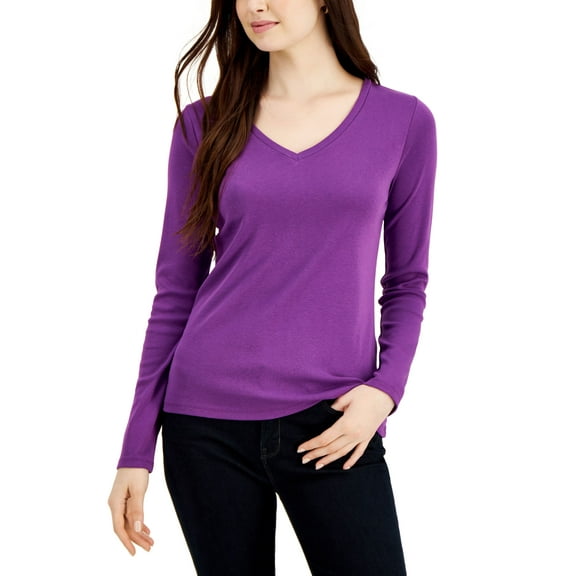 Charter Club Cotton Long-Sleeve V-Neck T-Shirt Heirloom Violet 2XL