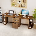 thumbnail image 2 of Two Person Computer Desk, Home Office Desk with Storage Drawers, Walnut, 2 of 10
