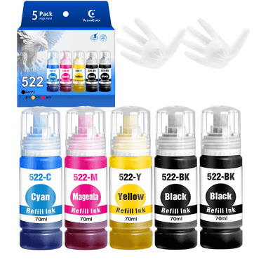 522 Ink Refill Bottle Compatible for Epson 522 Ink Bottles for EcoTank ET-2720 4700 2800 4800 Printer, 5 Pack