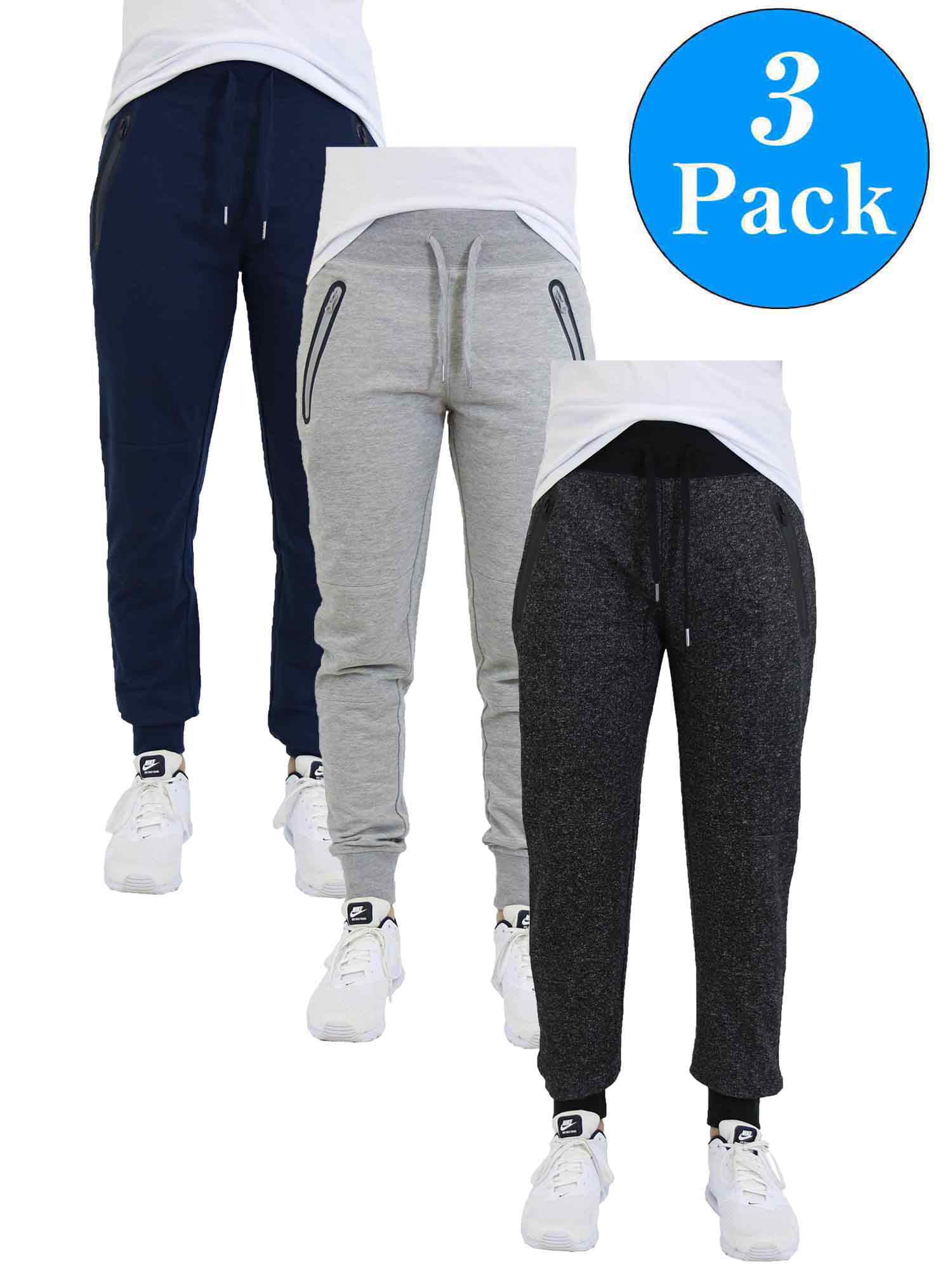 Men's Jogger Sweatpants With Zipper Pockets (3-Pack) - Walmart.com