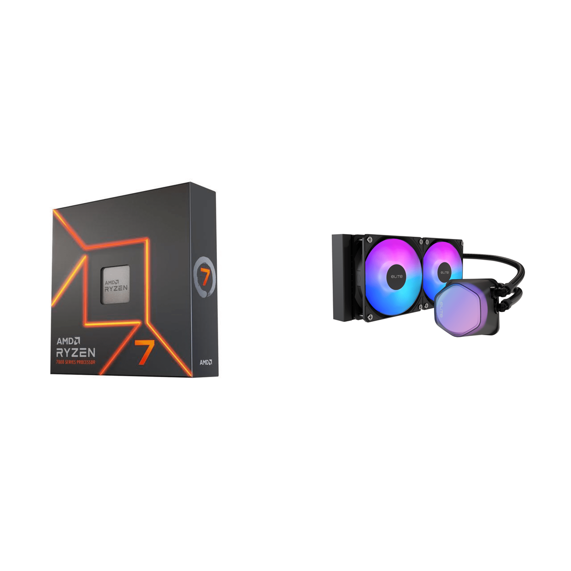Ryzen 7 7700X Desktop Processor & Cooler Master Elite Liquid 240 Cooling Fan/Radiator/Pump Bundle
