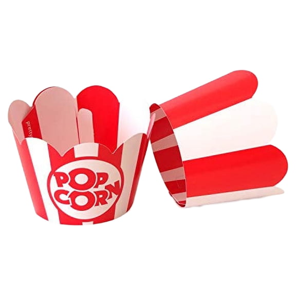 Popcorn Cupcake Wrappers - Red and White Striped - Cute Circus Party Supplies and Carnival Decorations - Movie Night Theme - Easy Set Up For Birthday Parties and Celebrations - Set of 48