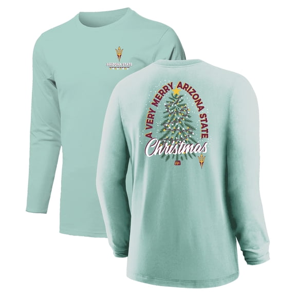 Youth Light Green Arizona State Sun Devils Merry Christmas Tree Long Sleeve T-Shirt