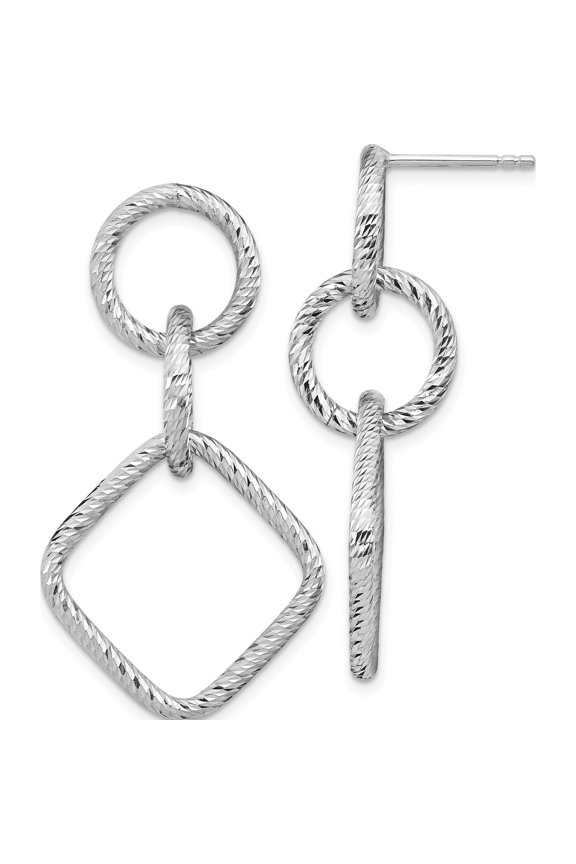Sterling Silver Jbsp's Rh-Plated D/C Post Dangle Earrings (43 X 23.4) Made In Italy qle1298