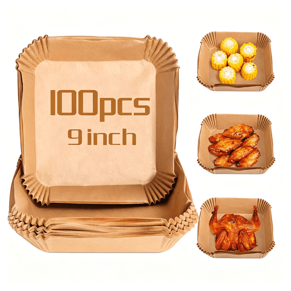 ACDANC 100Pcs Air Fryer Baking Paper Square-Air Fryer Baking Liners,Baking Paper for Air Fryer Water-Proof,Oil-Proof,Non-Stick,Parchment Baking Paper for Baking Roasting Microwave(9 Inch)