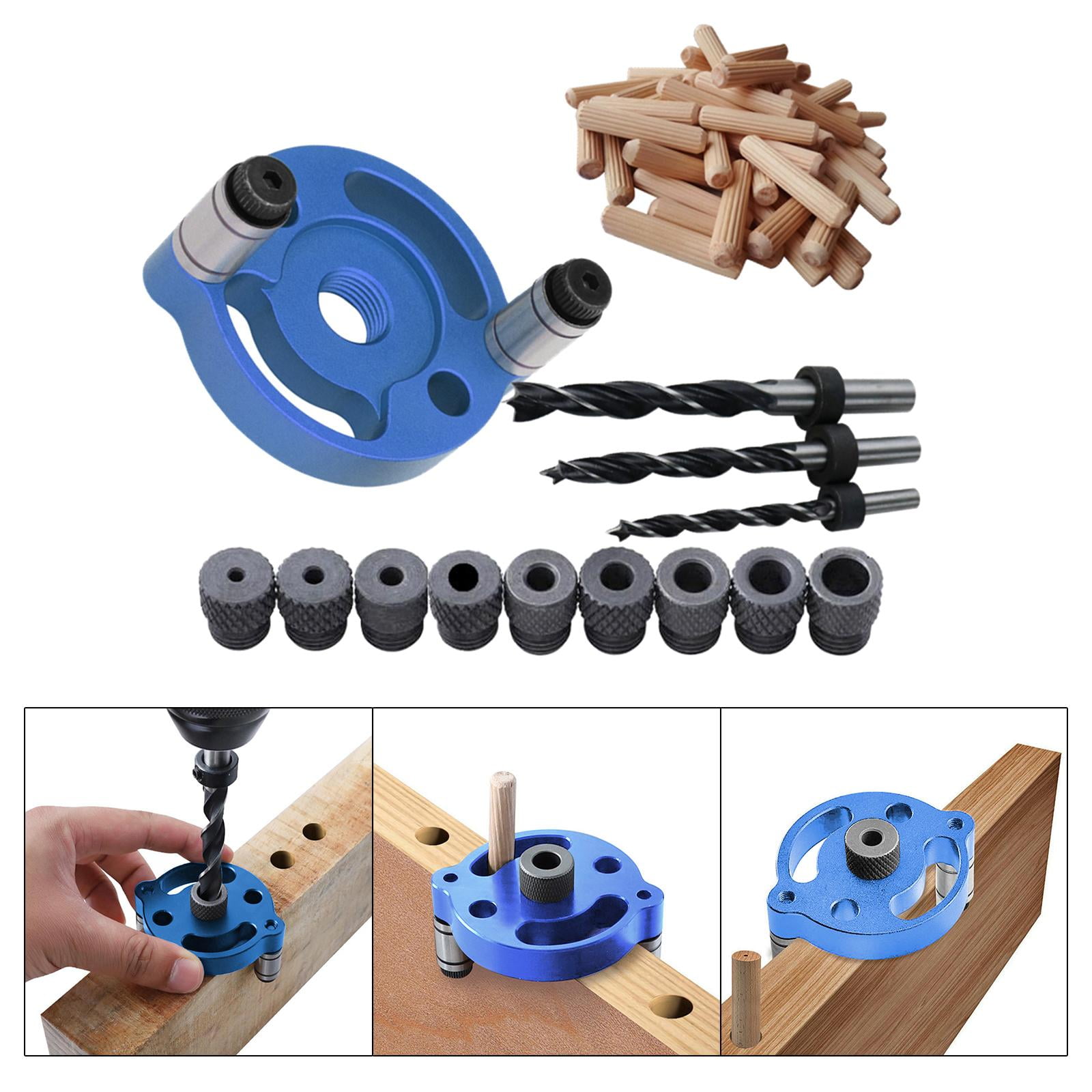 Nishiyuenyi Dowel Drill Guide Kit 3 Hole Guide Jig Easily Carry and Use Perforating Anodized Blue