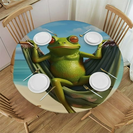 

Autua Frog Beach Round Tablecloth Stain Resistant Washable Indoor/Outdoor Kitchen Dining Wedding Parties 100% Polyester Table Cover for Home Kitchen Parties Holiday Dinner 38 -42