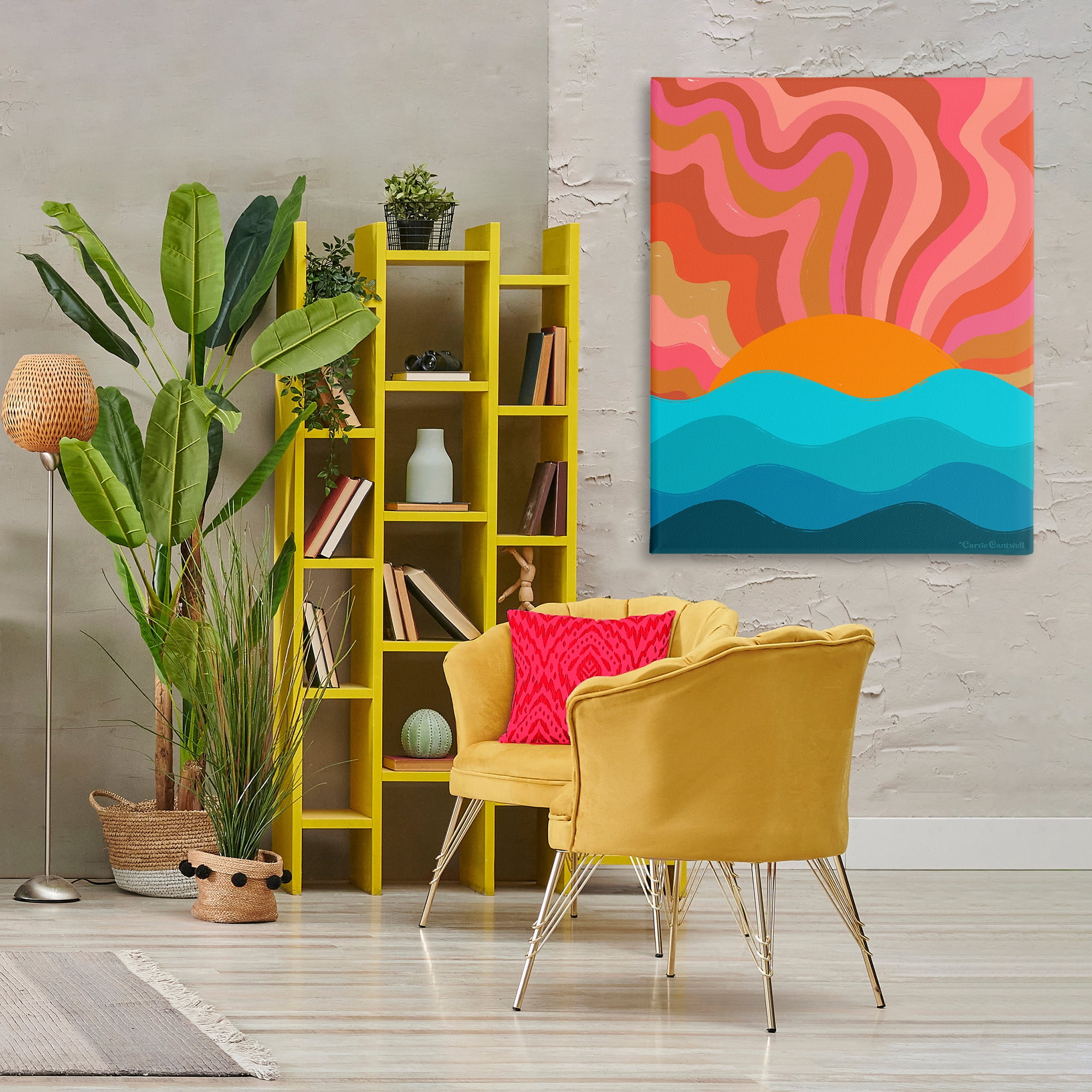 Stupell Industries Liquid Sunshine Funky Landscape Landscape Painting Gallery Wrapped Canvas Art Print Wall Art, 36 x 48