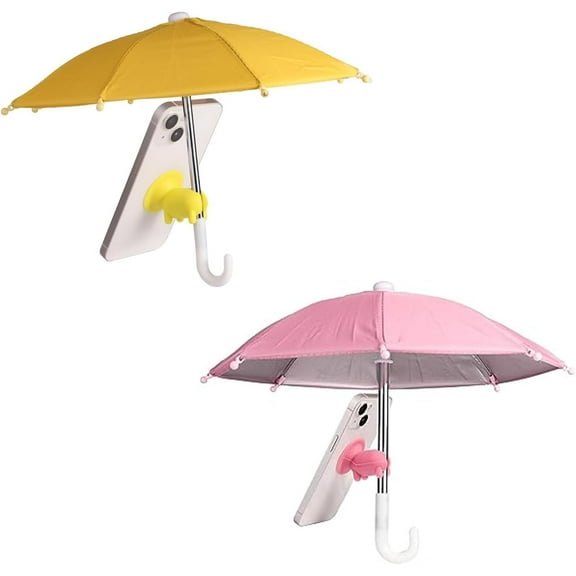 2pcs Cell Phone Umbrella for Sun Shade, Universal Adjustable Cute Phone Shade Umbrella with Piggy Style Suction Cup, Outdoor Anti-Glare Stand Sun Visor (Yellow & Pink)